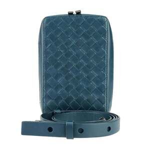 BOTTEGA VENETA Blue Leather Intrecciato Shoulder Bag